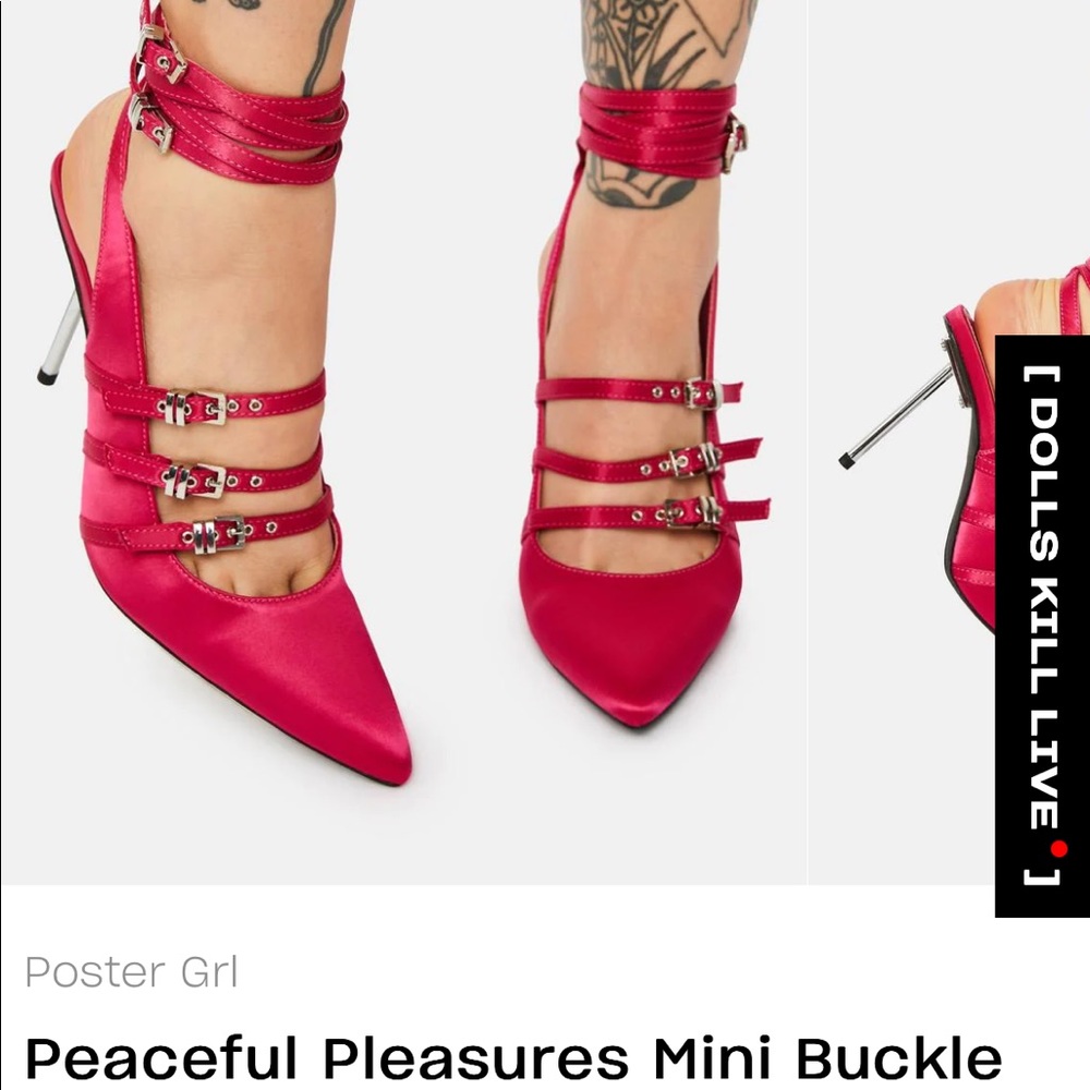 Poster Girl peaceful pleasure mini buckle heels red satin size 8M